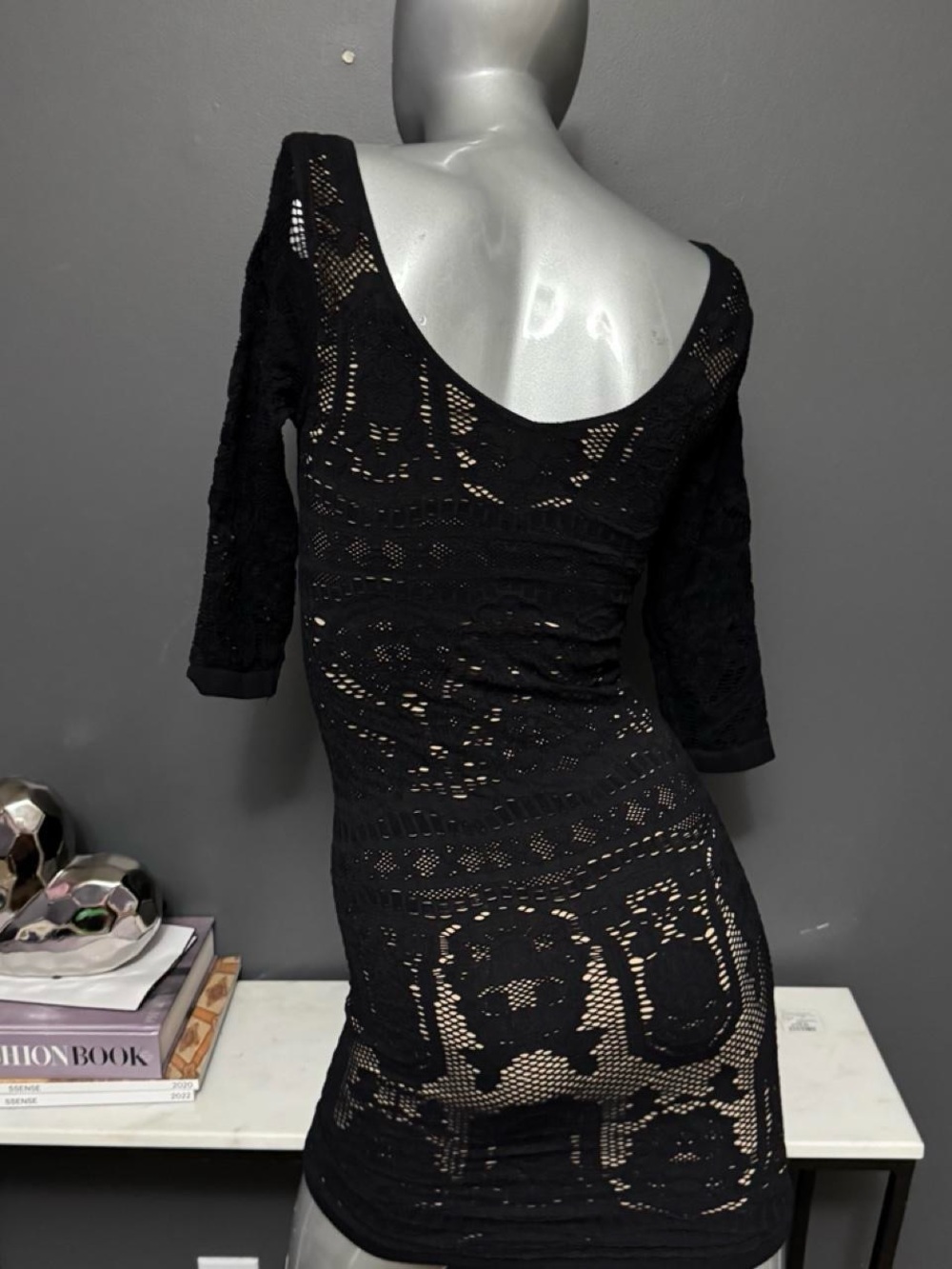 Y2K Bebe black lace mini dress with floral and geometric cut-out design - Picture 3 of 5